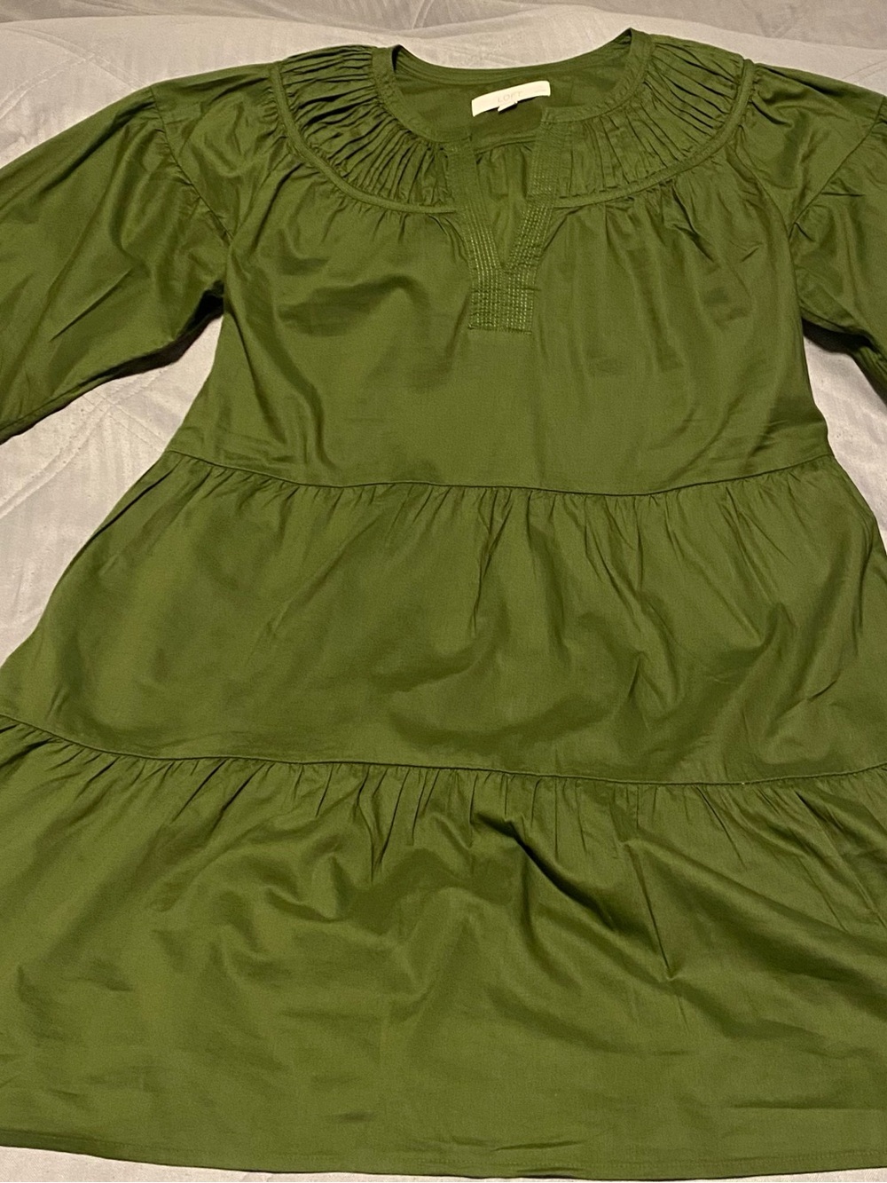 LOFT Beautiful Green Long Sleeve Tiered Dress Size Large Petite
